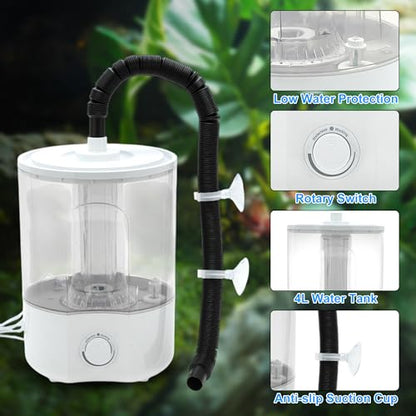 Reptile Fogger, 4L Top Fill Adjustable Mister Tank, Reptile Humidifier for Terrariums and Paludarium, Enhances Humidity Control, White, 1 Set