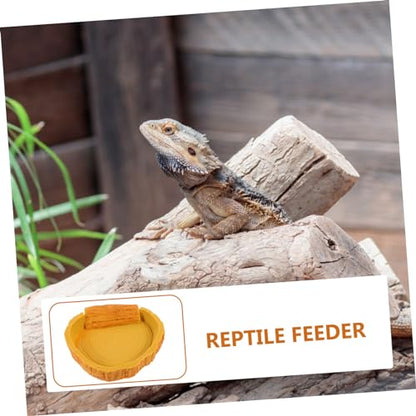 Sosoport Crawl Pets Water Basin Bark Pattern Reptile Water Dish for Lizards Turtles and Snakes Easy to Clean Non-Spill Design for Terrarium Accessories