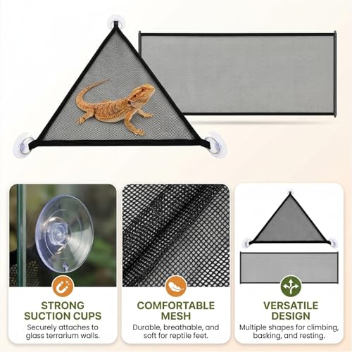 2PCS Bearded Dragon Hammock, Reptile Hammock Vertical Space Utilization in Terrariums, Snake Hammock Multi-Species Habitat Sharing, Basking Area Maintenance, Medium Size and Rectangle Shape