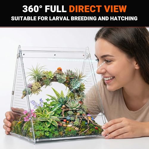 Triangular Jumping Spider Enclosure, Acrylic Terrarium with Magnetic Doors, 0.8mm Micro-Ventilation& Escape-Proof Design for Tarantulas, Lizards, Small Pets, 9.4"x10.9"x10.6" - size: 1pack, 9.4"x10.9"x10.6"