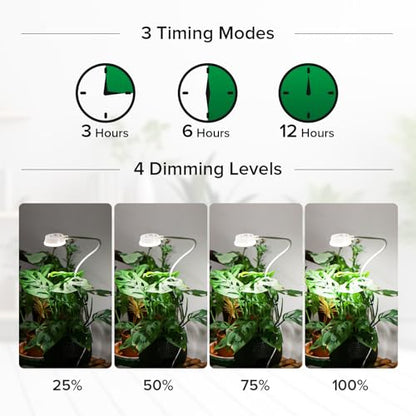 2 Pack Small Grow Lights for Indoor Plants, 10W Total 5W Each Clip-On Plant Lights for Small Pots, 4000K Full Spectrum, Auto On/Off 3/6/12H Timer, 4 Dimmable Levels - size: 2-Pcak