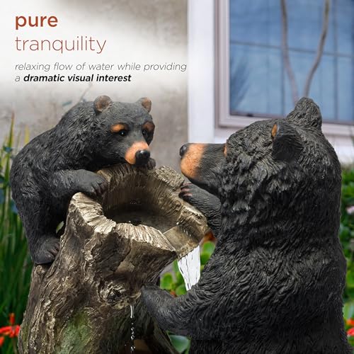 Alpine Corporation USA1132 Indoor/Outdoor Floor Bear and Cub on Log Fountain, Playful Bear and Cub Garden Fountain 26", Black - style: 26" H - Bear and Cub