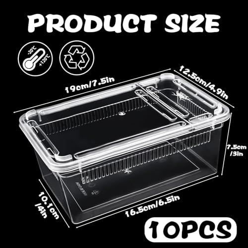 10 PCS Reptile Feeding Box, Isopod Enclosure Plastic Terrarium, Reptile Breeding Box for Bearded Gecko Dragon Lizard Spider Frog, Rreptile Carrier (Clear) (Clear, 7.5x4.9x3 in)