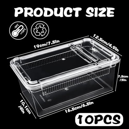 10 PCS Reptile Feeding Box, Isopod Enclosure Plastic Terrarium, Reptile Breeding Box for Bearded Gecko Dragon Lizard Spider Frog, Rreptile Carrier (Clear) (Clear, 7.5x4.9x3 in)