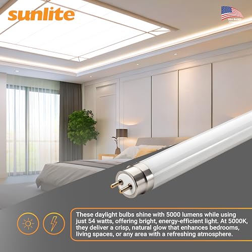 Sunlite F54T5/850/HO 4 Foot T5 Linear Fluorescent Lamp, 54 Watts, 5000 Lumens, 5000K Daylight, Miniature G5 Bi-Pin Base, ROHS Compliant, High Performance Straight Tube, 40 Pack - color: 5000k, style: 54 watts (45.80-Inch)