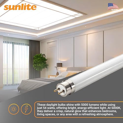 Sunlite F54T5/850/HO 4 Foot T5 Linear Fluorescent Lamp, 54 Watts, 5000 Lumens, 5000K Daylight, Miniature G5 Bi-Pin Base, ROHS Compliant, High Performance Straight Tube, 40 Pack - color: 5000k, style: 54 watts (45.80-Inch)