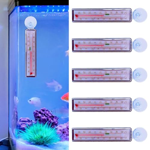 5 Pieces Aquarium Thermometer Tank Thermometer for Freshwater and Saltwater Large Range Accurate Submersible Thermometer Rectangle