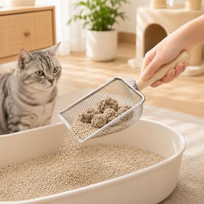 Stainless Steel Cat Litter Scoop, Litter Box Scoop Shovel | Heavy Duty Litter Sifter Fine Mesh Litter Sand Shovel for Lizard, Gecko, Bearded Dragon Bedding, Cat & Kitten Pooper Lifter