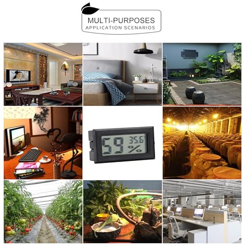 6Pcs Mini Digital Temperature Humidity Meters,Small Electronic Gauge Indoor Hygrometer LCD Display Fahrenheit (℉) for Humidors/Garden/Greenhouse/Reptile Tank/Cellar/Fridge, black