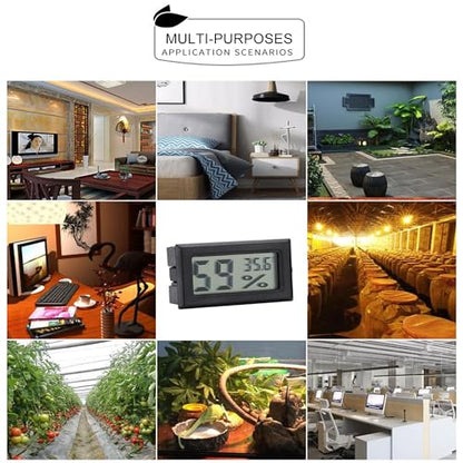 6Pcs Mini Digital Temperature Humidity Meters,Small Electronic Gauge Indoor Hygrometer LCD Display Fahrenheit (℉) for Humidors/Garden/Greenhouse/Reptile Tank/Cellar/Fridge, black