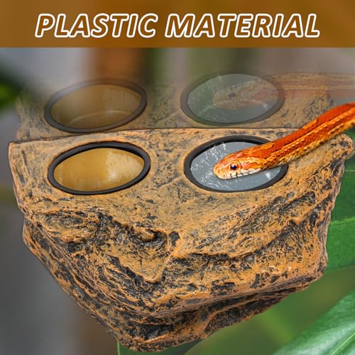 Reptile Feeding Ledge, Magnetic Crested Gecko Feeding Ledge,Plastic Reptile Food Water Dish,Removable Double Bowl Gecko Feeder Ledge with 4Pcs Cups Crested Gecko Feeding Bowls for Lizard Crested Gecko