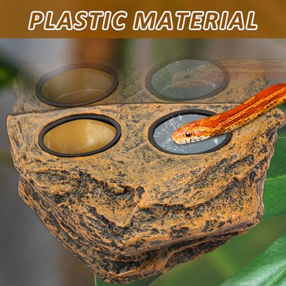 Reptile Feeding Ledge, Magnetic Crested Gecko Feeding Ledge,Plastic Reptile Food Water Dish,Removable Double Bowl Gecko Feeder Ledge with 4Pcs Cups Crested Gecko Feeding Bowls for Lizard Crested Gecko