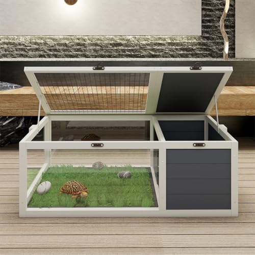 Wooden Tortoise Enclosure, Large Tortoise Habitat Enclosure Cage with Removable Waterproof Tray, Indoor & Outdoor Tortoise Habitat, for Small Animals and Reptile (39.5"× 24"× 12.8")