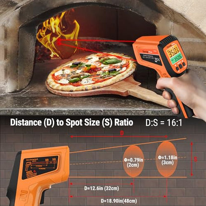 TempPro TP450 2 Laser Temperature Gun for Cooking, 16:1 D:S Ratio Infrared Thermometer Gun for Pizza Oven, Laser Thermometer Gun with Adjustable Emissivity Temp Gun -58 to 1022℉,Gift for Dad Husband - style: 2-Laser & D:S 16:1