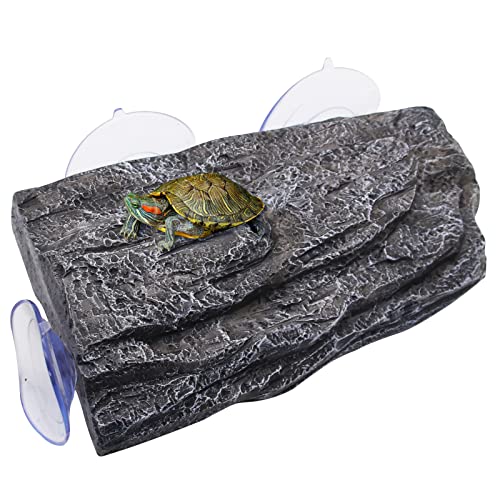Turtle Basking Platform,Fish Tank Aquarium Tortoise Climbing Platform with 3 pcs Suction Cups,Float Resting Terrace for Frogs, Terrapins(Artificial Bark,Rock) (Grey) - color: Grey