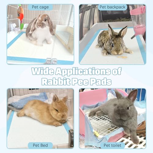 kathson 100PCS Rabbit Pee Pads 18"× 13" Disposable Cage Liners Super Absorbent Black Carbon Odor-Control Bunny Training Pad with Quick-Dry Surface for Bunny Guinea Pig Kitten Hedgehog Small Animals - size: Blue,100Pcs