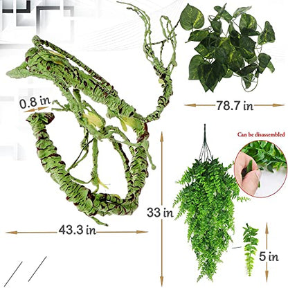 Hamiledyi Reptile Plants Bendable Jungle Climbing Vine Terrarium Branch and Reptile Bark Bedding Tortoise Habitat Substrate Natural Terrarium Bark Wood Chips