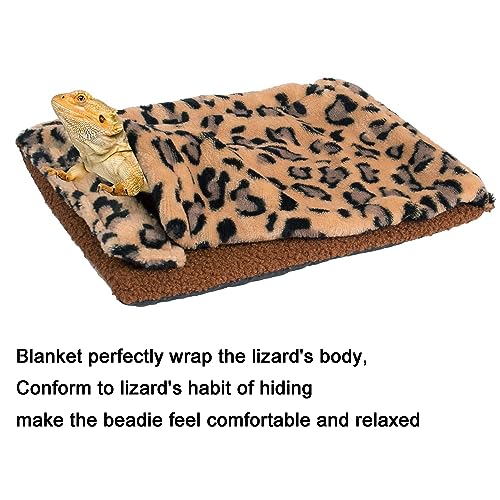 ADOGGYGO Bearded Dragon Bed with Pillow Blanket, Bearded Dragon Tank Accessories Lizard Hide Habitat Shelter, Warm Sleeping Bag with Cover for Reptile (Brown)