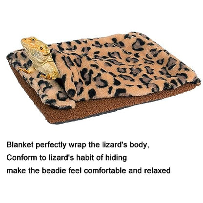 ADOGGYGO Bearded Dragon Bed with Pillow Blanket, Bearded Dragon Tank Accessories Lizard Hide Habitat Shelter, Warm Sleeping Bag with Cover for Reptile (Brown)
