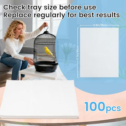 17.7x13.8in Bird Cage Liners - 100 Sheets Pre-Cut Disposable Cage Tray Liners, High Absorbent Non-Woven Pads for Parrots, Cockatiels and Small Animals - size: 17.7x13.8in-100P