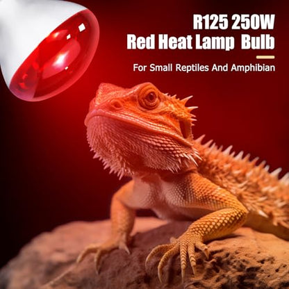 250W Infrared Heat Lamp for Chicken, Red Heat Light Bulb R125 2 Pack, Heat Lamp Bulb for Chick Croop, Reptiles, Pets, Food - size: 2 Piece
