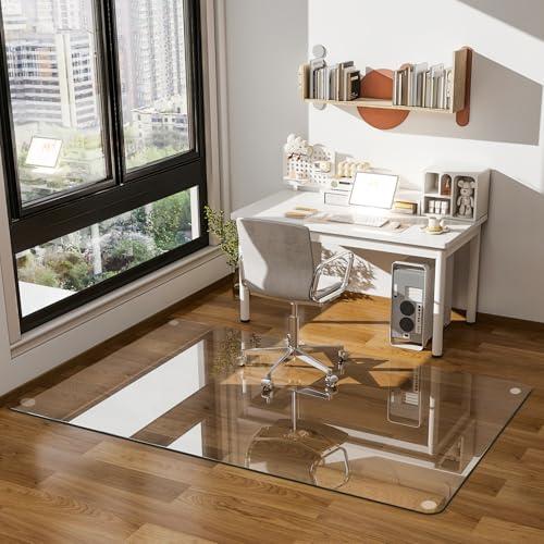 GLSLAND 36"x55" Tempered Glass Chair Mat Rectangle Heavy-Duty Floor Protector for Carpet & Hard Floors Scratch-Resistant Office Computer Desk Mat 1/5" Clear - color: Clear, size: 36" x 55"