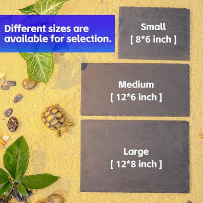 Natural Slate Basking Platform for Reptiles Bearded Dragon Tortoise Turtle Habitat Accessory Heat Retention, Anti-Slip Design, Feeding Tray Functionality, and Superior Water Absorption (8'' x 6'') - size: 8'' x 6''