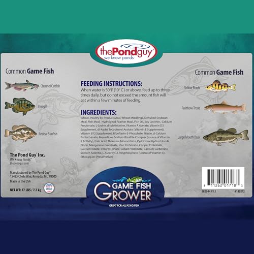 The Pond Guy Game Fish Grower Floating Pellet Food, Complete Aquatic Nutrition for Bass, Trout, & Catfish in Freshwater Ponds & Lakes, 17 lbs