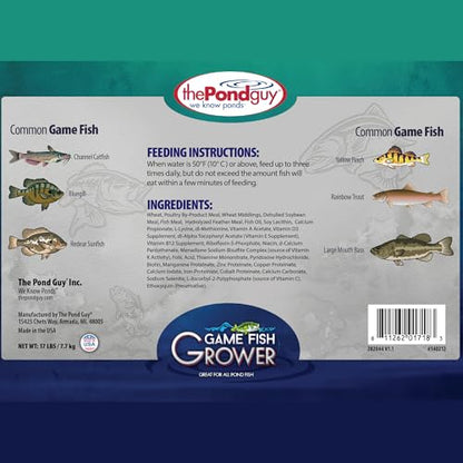 The Pond Guy Game Fish Grower Floating Pellet Food, Complete Aquatic Nutrition for Bass, Trout, & Catfish in Freshwater Ponds & Lakes, 17 lbs
