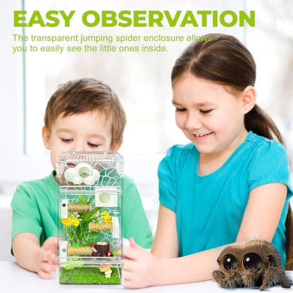 Jumping Spider Enclosure,DIY Insects Habitat,Small Reptile Terrarium Glass House Accessories Set,with Jumping Platform Hide Climbing Net(Green 2) - color: Green 2