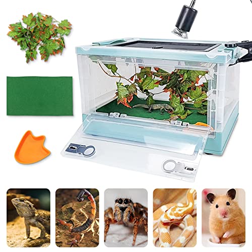 RunDuck Travel Portable Foldable Terrarium Kits for Reptiles -Heat-Resistant Material, Easy to Move with Wheels, Includes Plant, Feeding Bowl, and Carpet for Snakes, Lizards, Tortoises, and Leopard - color: Blue