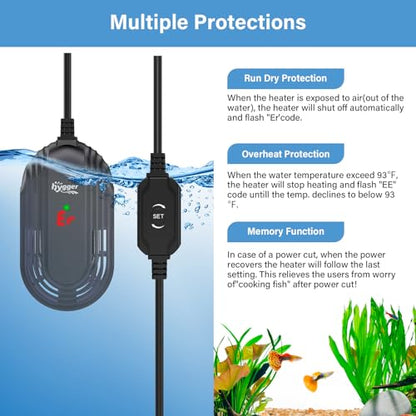 hygger Small Aquarium Heater, 15W Submersible Betta Fish Tank Heater with Adjustable Temperature External Controller, Turtle Heater with LED Display for up to 2.5 Gallon Tanks - size: 15W