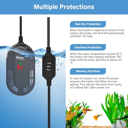 hygger Small Aquarium Heater, 25W Submersible Betta Fish Tank Heater with Adjustable Temperature External Controller, Turtle Heater with LED Display for up to 5 Gallon Tanks - size: 25W
