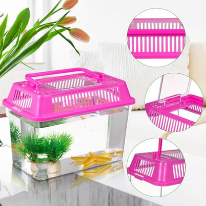 BESPORTBLE Small Fish Tank 4pcs Portable Reptile Habitat Plastic Turtle Tank with Lid Handle Clear Reptile Terrarium Hamster Box for Fish Snakes Aquarium