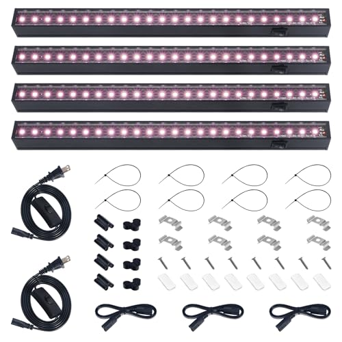 Barrina 1ft Grow Lights for Indoor Plants Full Spectrum, LED Grow Lamp with Black Cover, T5 Grow Light Strip, Under Cabinet Grow Light with Switch Cord, Plug and Play, Linkable, Pinkish White, 4 Packs - color: Pinkish White, size: 1ft-black Cover