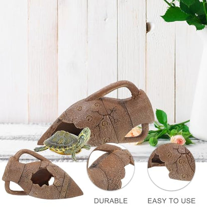 Compact Reptile Cave Hideout with Vivid Desert Landscaping for Snake and Turtle Habitat, Safe Sturdy Shelter Box for Small Reptiles and Amphibians, Aquarium Tank Decor