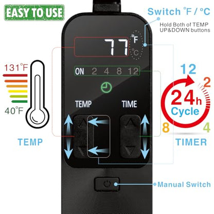 PID Dimming Thermostat Reptile with 24 Hours Cycle Timer for Reptiles Heat Lamp Heating Pad Seedling Heat Mat Temperature Controller