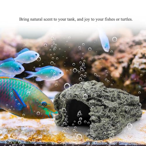Fish Hiding Cave Turtle Reptile Basking Hide Habitat Ornament Resin Hollow Rock Cave Hidden Habitat Terrarium & Aquarium Fish Tank Decoration (Small)