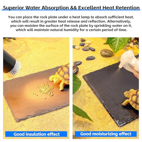 Natural Slate Basking Platform for Reptiles Bearded Dragon Tortoise Turtle Habitat Accessory Heat Retention, Anti-Slip Design, Feeding Tray Functionality, and Superior Water Absorption (8'' x 6'') - size: 8'' x 6''