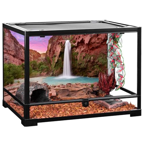 AWERT 24x12 inches Reptile Habitat Background Sunset Mountain Waterfall Terrarium Background Durable Polyester Background - size: 24x12in/60x30cm