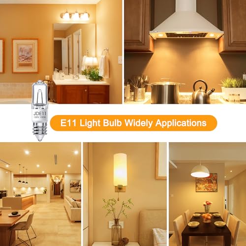 Flaspar JDE11 120V 100W, E11 Bulb, E11 Halogen Light Bulbs, T4 Mini Base Dimmable Candelabra Bulbs, 2800K Warm White Halogen Clear JDE11 Bulb for Ceiling Fan, Chandeliers, Cabinet Lighting, 2 Pack - size: 2 Pack E11 Bulb 100W