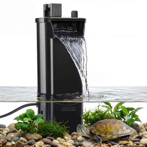 fishkeeper Turtle Tank Filter for Reptiles Frogs, Water Circulation Aquarium Filter with Adjustable Flow & 2 Filter Cartridges,2 Mounting Ways Low Water Level Quiet filters for turtle tank up to 25Gal - size: 5W for 15-25 Gallon