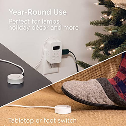 UltraPro Dimmable Digital Outlet Timer with dual polarized sockets, 5ft tether, indoor use, programmable scheduling, countdown function, lamp control, plug-in design, white, single pack, model 50016 - size: 1 Pack