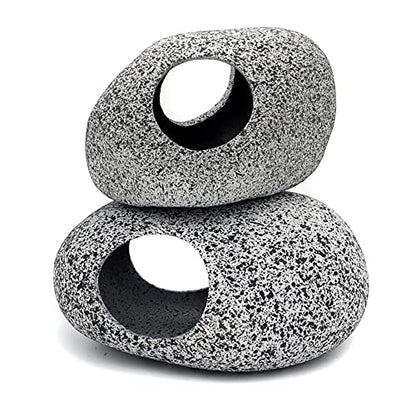 JIH Aquarium Decorations Rock, Ceramic Shelters - Shrimp Habitat, Breeding Tube, Hiding cave, Stackable Fish Tank Decor Cave for Hiding, Betta Fish (J001+J002)