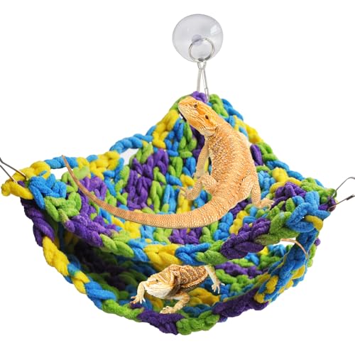 kathson Soft Bearded Dragon Hammock Double-Layered Reptiles Hammock Swing Hanging Bed with 6 Pcs Suction Cups & Hooks Tank Accessories Hammocks for Small Lizard Leopard Gecko Chameleon(Triangular) - color: Green