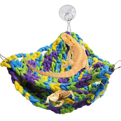 kathson Soft Bearded Dragon Hammock Double-Layered Reptiles Hammock Swing Hanging Bed with 6 Pcs Suction Cups & Hooks Tank Accessories Hammocks for Small Lizard Leopard Gecko Chameleon(Triangular) - color: Green