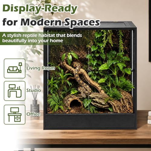 PROLEE 32" x 18" x 36" Tall Reptile Terrarium, 90 Gallon Glass Chameleon Cage, Vertical Crested Gecko Tank with Ventilated Mesh Top, Front Opening Rainforest Habitat, Black - color: Black, size: 32" L x 18" W x 36" H, 90 Gallon