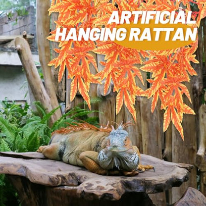 DOITOOL Artificial Vine Plants for Reptile Terrarium Environment Decoration with Suction Cups, Lifelike Hanging Aquarium Fake Plants for Bearded Dragons, Geckos, and Amphibians