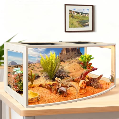 PROLEE Bearded Dragon Tank, Curved Reptile Enclosure with 3-Side Clear Acrylic Panels, Spacious Lizard Tank with Metal Mesh Top and Lockable Door for Reptile Habitat