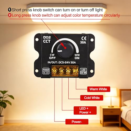CCT LED Controller, DC 5V-12V-24V 30A RF Wireless Dimmer Rotary Button and 17 Key Remote Control, PWM Dimmable Brightness Adjust LED Strip Light Controller for CCT LED Strip Lights - color: CCT Mini Remote